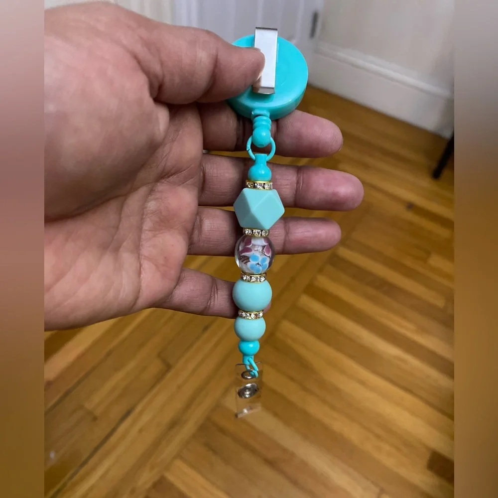 Turquoise Beaded Badge Reel,ID Holder